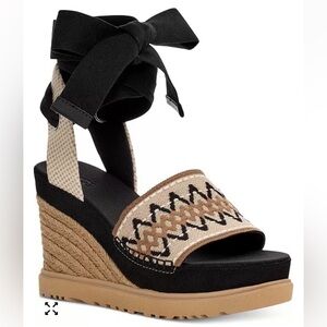 UGG Black and Tan Espadrille Wedge Sandals